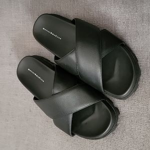 Never worn. Mercer & Madison, black cross strap sandals size 8